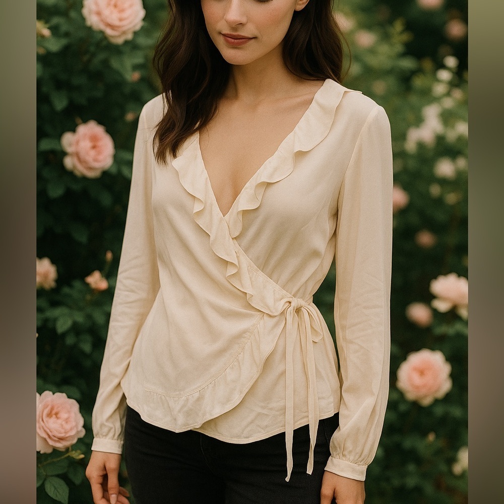 Line & Dot Cream Ruffle Wrap holiday whimsygoth coquette top